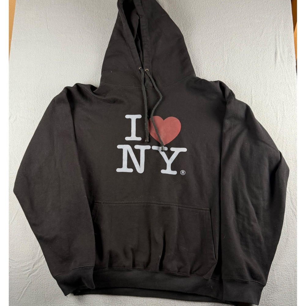 Y2K I Love NY Black Pullover Hoodie Mens Large Graphic Sweatshirt New York City